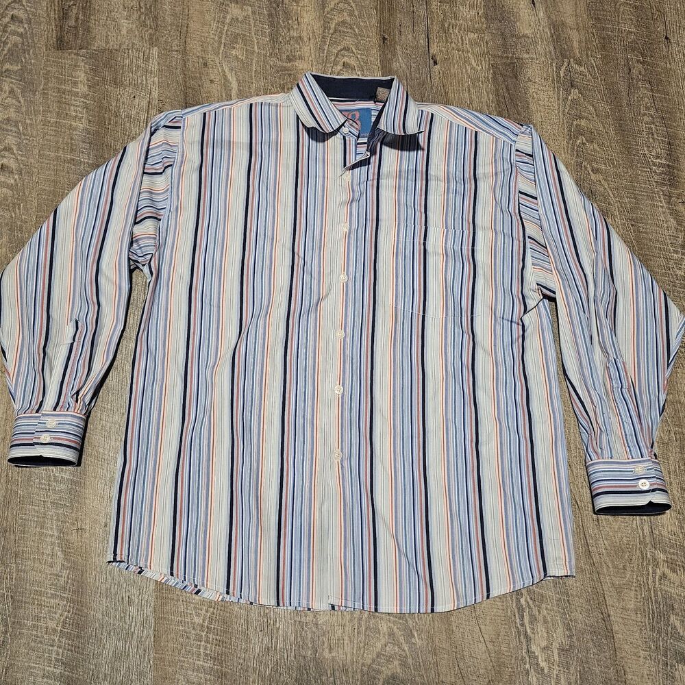 Brooklyn Xpress Men's Long Sleeve Button Down Striped Colorful Shirt Size Large